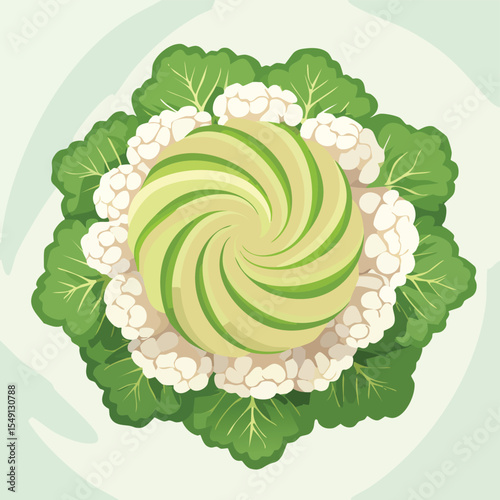 Cauliflower in a Whimsical Scene with Vibrant Swirl Motions All Around.
