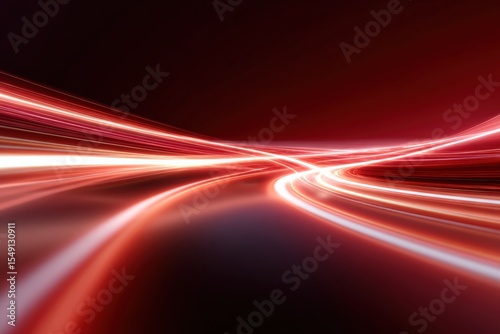 Dynamic abstract light trails scene with glowing streaks and flowing motion in vibrant red tones for digital background design