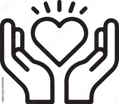 Heart in Hands Icon Depicting Love, Care, and Support Symbolizing Charity, Compassion, and Philanthropy with Rays of Hope and Kindness