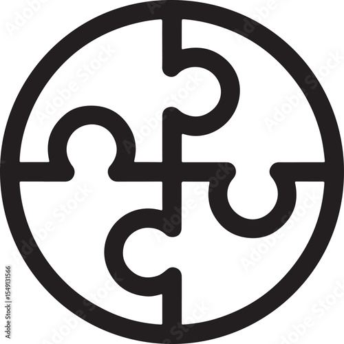 A Minimalist Illustration of Four Interlocking Puzzle Pieces Arranged in a Circular Formation Symbolizing Unity and Problem Solving