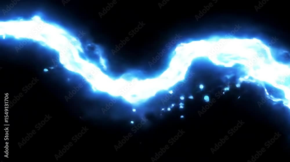 Electric Blue Energy Stream Abstract Background Looping Animation 4 K Ultra H D Resolution Seamless Motion Graphics V F X Element Plasma Lightning Bolt Energy Flow Bright Glowing Neon Light