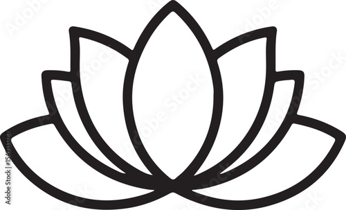 Stylized Lotus Flower Illustration Showing a Blossom with Multiple Petals in a Bold Outline Style and Smooth Curved Lines