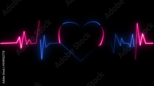 heart beat and love icon design with alpha channel Abstract cyan neon heartbeat signal icon animation black background