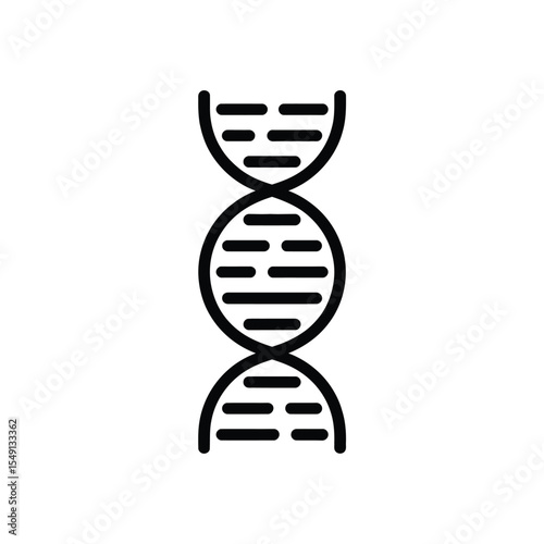 Simple Black and White DNA Strand Icon on White Background