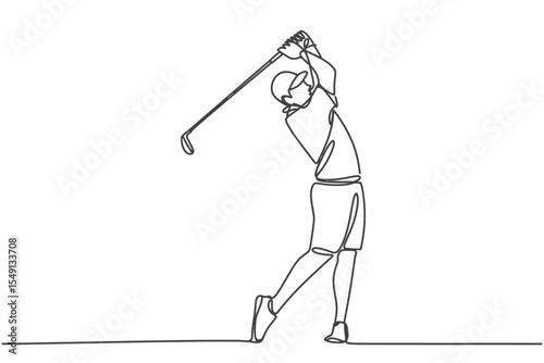 Golf Swing Single Line Drawing Illustration