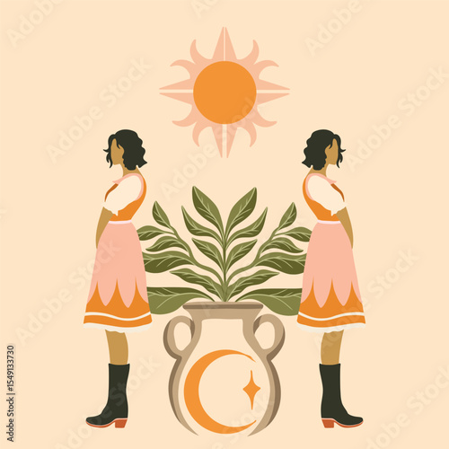 modern stylish illustration in boho country style. for printing on clothes or fabric