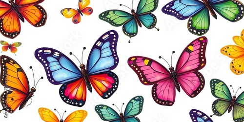 Cartoon butterfly illustrations, isolated on white background  Set of decorative insect icons, animal, blue morpho