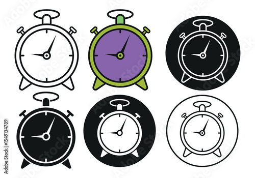 Alarm clock icon Set, Alarm Clock, Right Time Machine, Modern Alarm Clock Icon Set – Wake Up in Style, Vector Alarm Clock Icons – Time Management Essentials , Time Alert Icons – Colorful Alarm Clock 