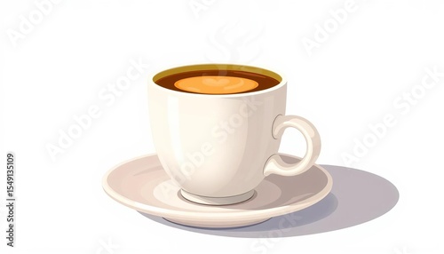 Cartoon espresso cup and saucer, hot coffee drink, breakfast mug Vector illustration,   vector art,  steam