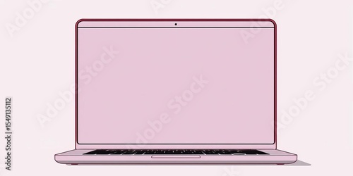 Clay-style flat vector outline laptop mockup with blank screen, front view,  white,   pastel