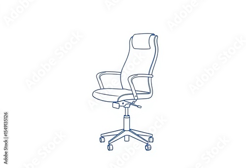 Clean outline drawing of an office chair, isolated on white,  silhouette,  modern