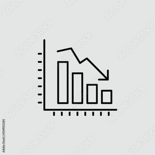 Declining Bar Graph with Downward Arrow Showing Loss or Decrease