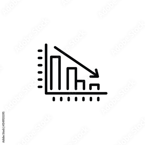 Decreasing Bar Graph with Downward Arrow Indicating Decline or Loss