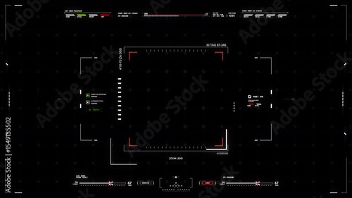 Futuristic HUD Interface Display with Targeting Reticle and Data Stream Overlay.Alpha Chanel. The background can be remove using a blending mode like add.