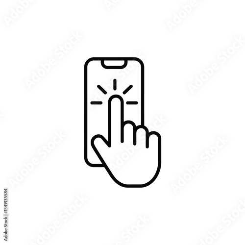 Finger touching smartphone screen icon simple line art design