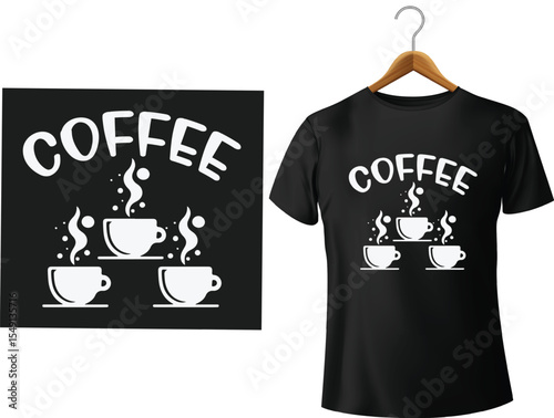 Coffee themed t shirt design featuring graphic elements with a black and white theme