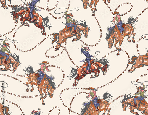 Stylish western Cowboys rodeo  seamless  from wild west rural  vector illustration ,Design for fashion , fabric, textile, wallpaper , wrapping and all prints