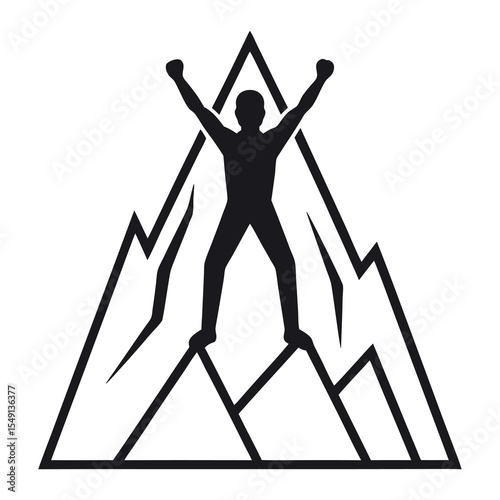 Silhouette of a person standing atop a mountain symbolizing achievement and success