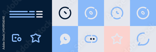 Vector UI icons for light and dark mode with blue and white themes