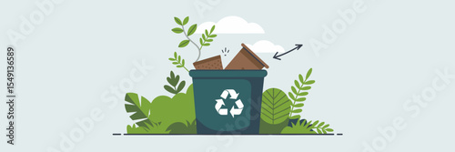 Flat vector illustration of recycling bin with compostable item – Perfect for composting initiatives, eco-education, or waste management graphics