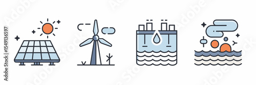 Vector icon sheet of renewable energy sources – Great for clean energy platforms, sustainability education, or environmental campaigns