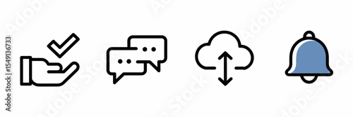 Vector icon set of essential productivity and communication symbols – Great for interface design, task planning, or teamwork utilities