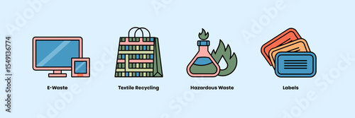 Minimal vector illustration of waste management icons – Suitable for environmental reporting, sustainability education, or waste sorting programs