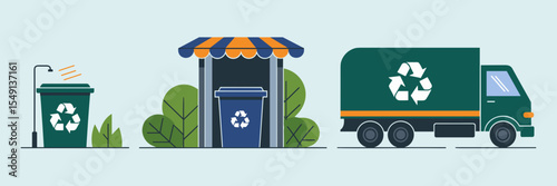 Vector illustration of community recycling elements – Perfect for municipal recycling programs, eco-outreach campaigns, or environmental education