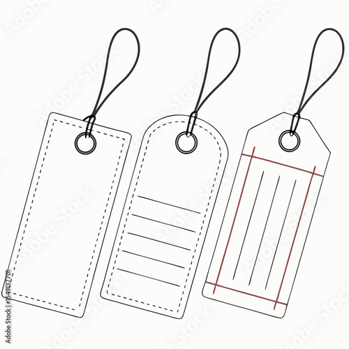 Three Distinct Price Tags with Unique Designs, Each Equipped with a Loop, Exhibiting a Minimalistic Aesthetic