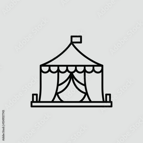 Simple Line Art Illustration of a Circus Tent with a Flag