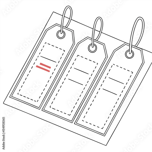 Three Price Tags on Card Stock Lined Rectangle Shapes with Loops Price Tags for Retail and Promotional Materials