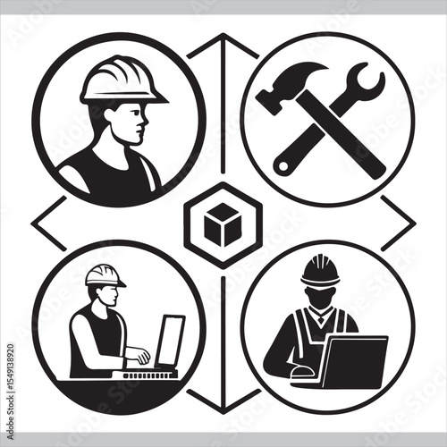 A vector set of funny cartoon construction workers and mechanics, perfect for business or job-related illustrations
