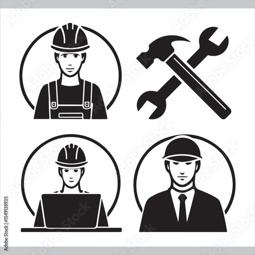 A vector set of funny cartoon construction workers and mechanics, perfect for business or job-related illustrations