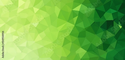Abstract green polygonal low poly pattern with gradient shades creating geometric background