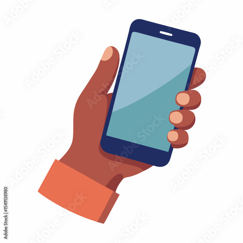Hand holding smartphone dark skin tone