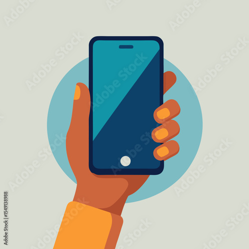 Hand holding smartphone modern flat design illustration