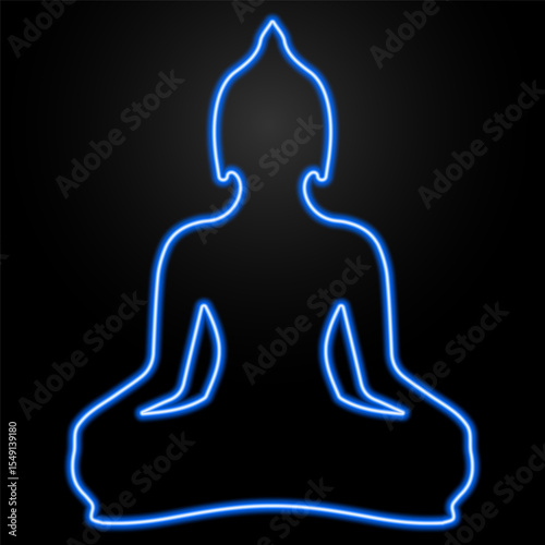 buddhism neon sign, modern glowing banner design, colorful modern design trend on black background. Vector illustration.