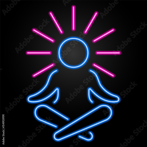 buddhism neon sign, modern glowing banner design, colorful modern design trend on black background. Vector illustration.