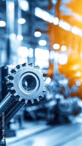 Detailed Gear Component in Industrial Setting with Blurred Background