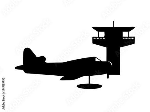 Dynamic Black And White Silhouette Of A Vintage Airplane F Symbol Element