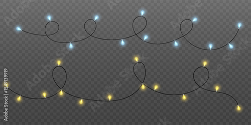 Christmas glowing garland of light bulbs. LED neon lamp. Glowing lights for Christmas holiday cards, banners. Vector illustration.