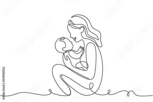 Mother and Baby One Line Drawing Art