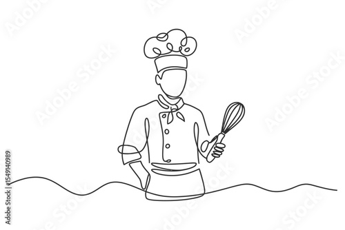Single Line Drawing of a Chef with Whisk