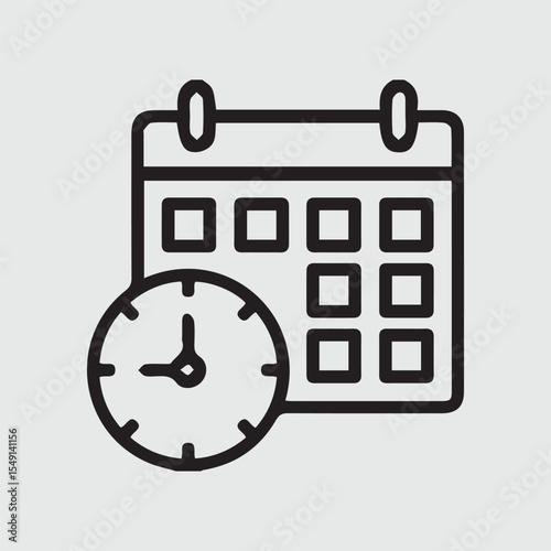 Minimalist vector icon depicting a calendar. The design features thick black lines forming a rectangular calendar shape with ring binders at the top and nine empty square cells arranged in three rows