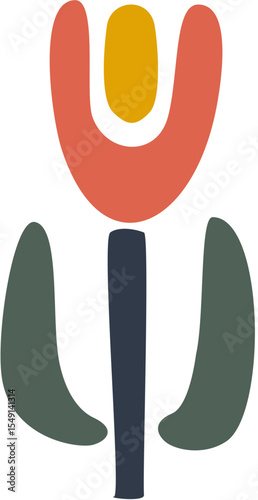 Abstract tulip illustration with geometric shapes for spring or botanical art