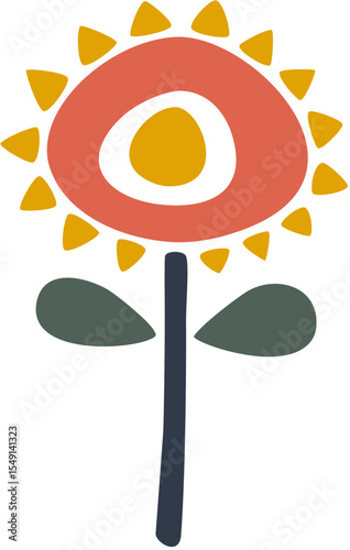 Stylized Sunflower Illustration in Folk Art Style