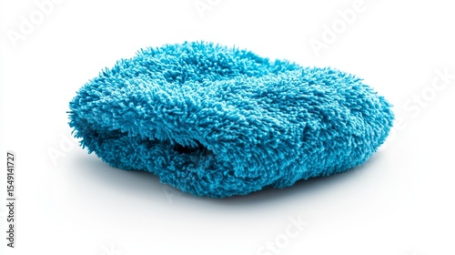 A soft blue microfiber cloth lies gently folded on a clean white background. Its plush texture invites touch while showcasing practical cleaning usefulness. Generative AI