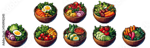 Assorted colorful vegetable bowls, showcasing various healthy food combinations.