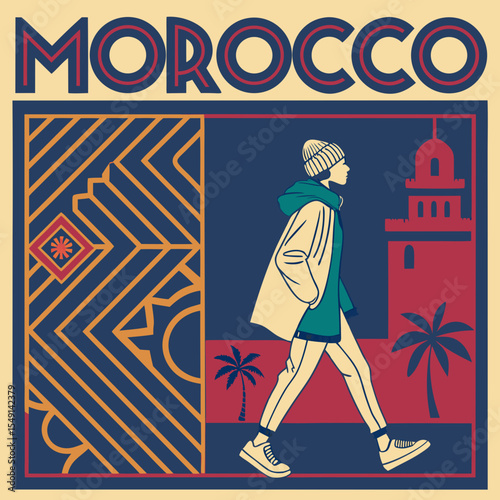 Futuristic illustration of morocco , paris and japan vector t shirt design, vector graphic, typographic poster or tshirts street wear and Urban style