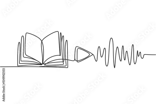 Single Line Drawing Book and Audio Waveform
